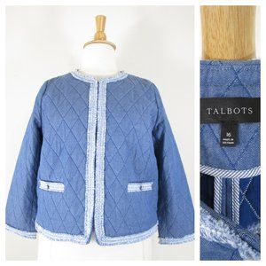 Talbots Plus Size Blue Chambray Quilted Blazer Jacket 16 Formal Business Career